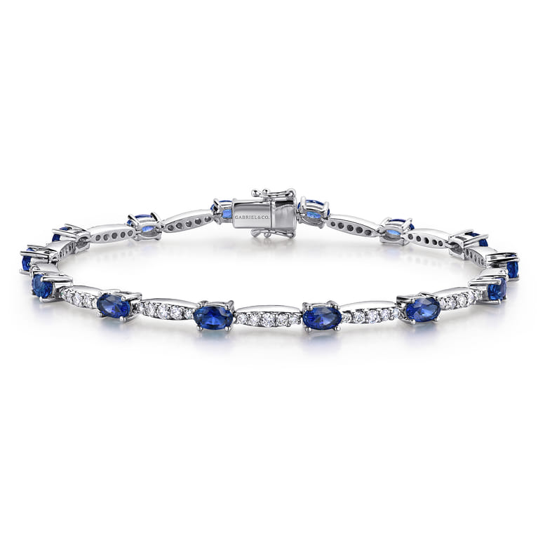 14K White Gold Diamond and Sapphire Tennis Bracelet - 1.15 ct - Shot 1