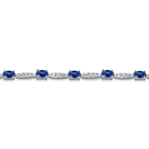 14K White Gold Diamond and Sapphire Tennis Bracelet