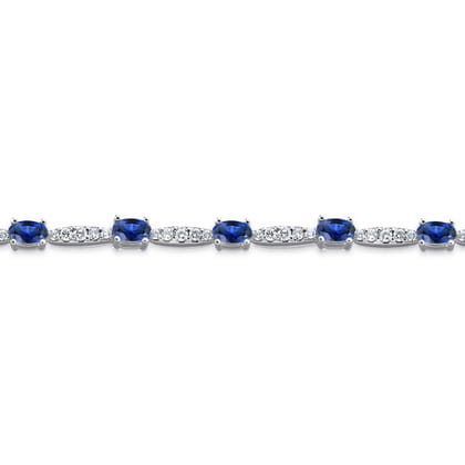 14K White Gold Diamond and Sapphire Tennis Bracelet