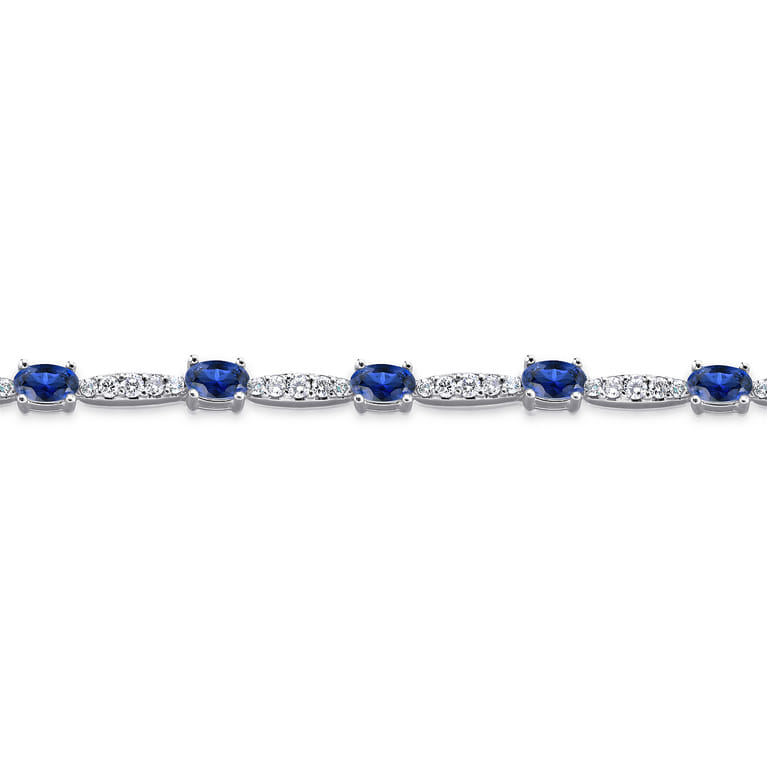 14K White Gold Diamond and Sapphire Tennis Bracelet - 1.15 ct - Shot 2
