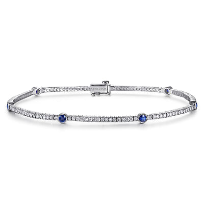 14K White Gold Diamond and Sapphire Tennis Bracelet