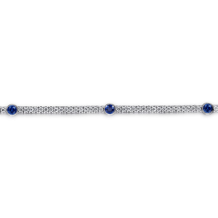 14K White Gold Diamond and Sapphire Tennis Bracelet