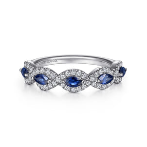 14K White Gold Diamond and Sapphire Twisted Ring
