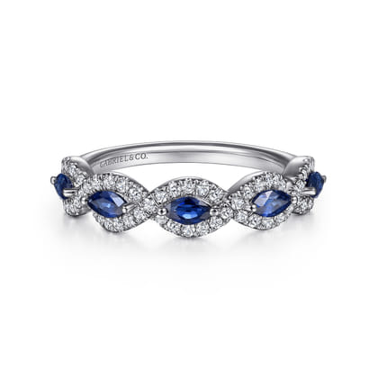 14K White Gold Diamond and Sapphire Twisted Ring