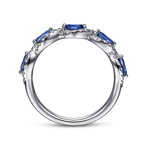 14K White Gold Diamond and Sapphire Twisted Ring - 0.3 ct - Shot 2