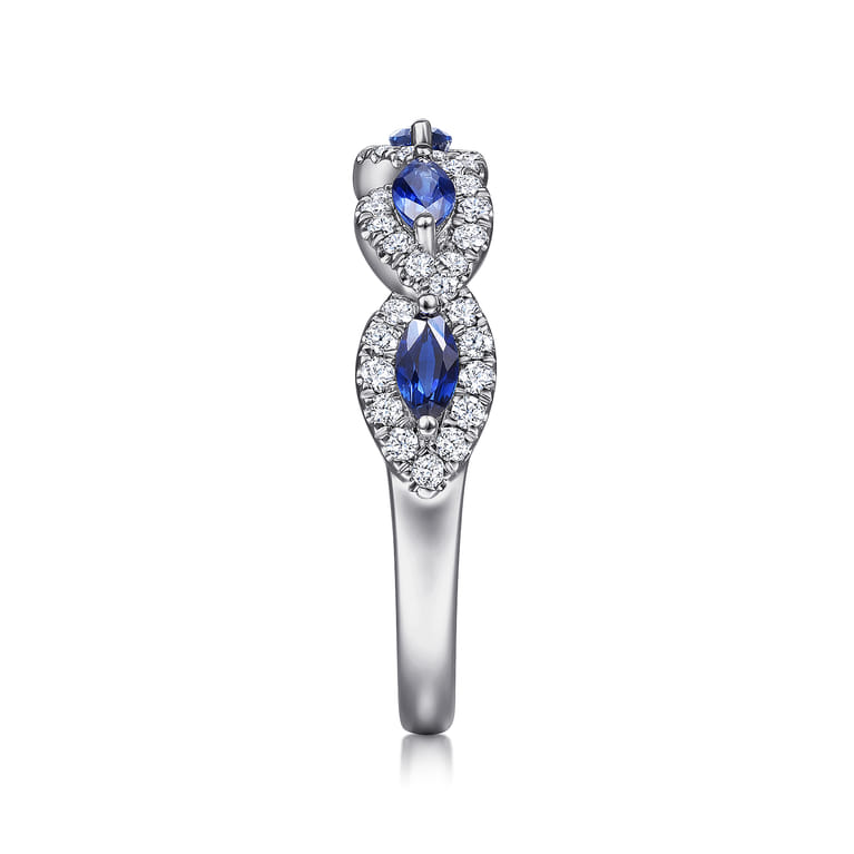 14K White Gold Diamond and Sapphire Twisted Ring - 0.3 ct - Shot 4