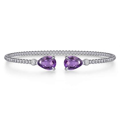 14K White Gold Diamond and Swiss Blue Topaz Bangle