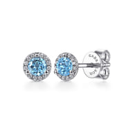 14K White Gold Diamond and Swiss Blue Topaz Stud Earrings