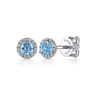 14K White Gold Diamond and Swiss Blue Topaz Stud Earrings - 0.09 ct