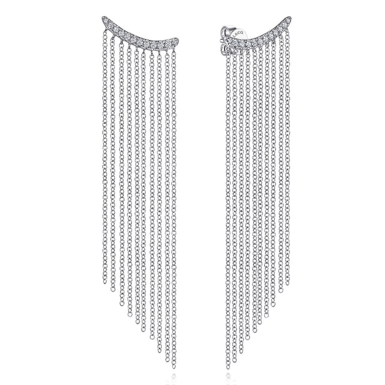 14K White Gold Diamond and Tassel Stud Earrings - 0.22 ct - Shot 1