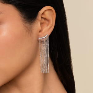 14K White Gold Diamond and Tassel Stud Earrings