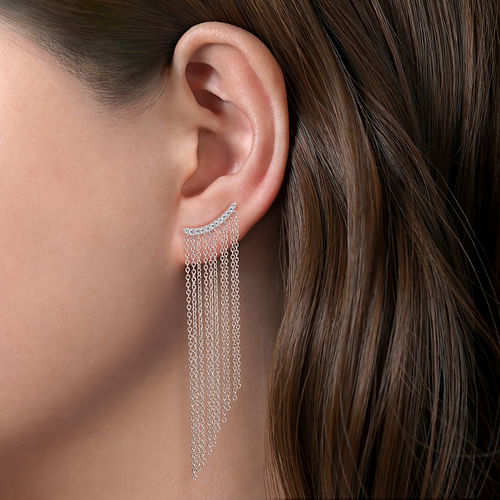 14K White Gold Diamond and Tassel Stud Earrings - 0.22 ct - Shot 2