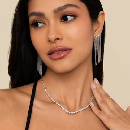 14K White Gold Diamond and Tassel Stud Earrings