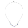 14K White Gold Diamond and Teardrop Blue Sapphire Station Necklace - 0.35 ct