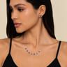 14K White Gold Diamond and Teardrop Blue Sapphire Station Necklace - 0.35 ct