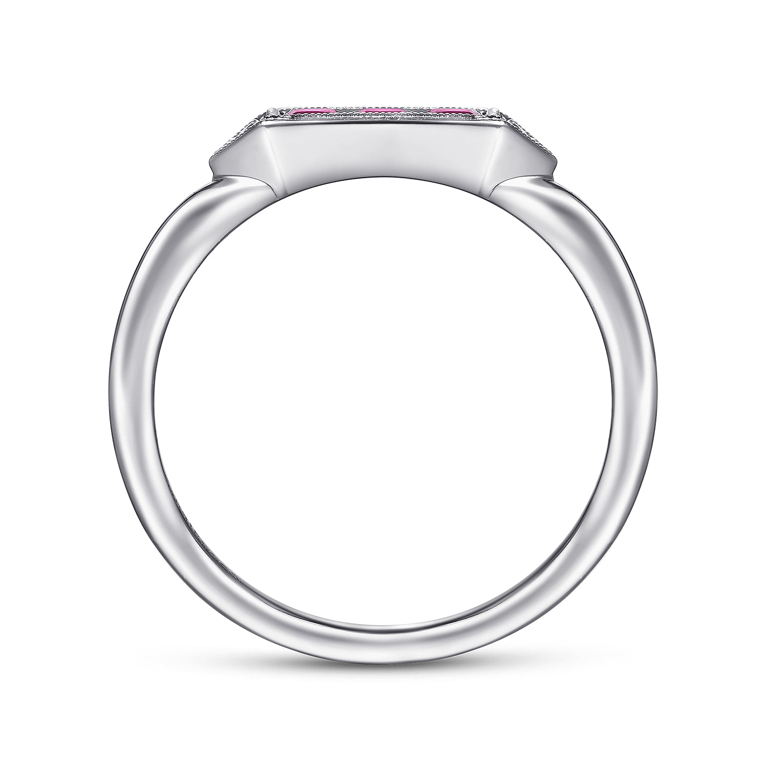14K White Gold Diamond and Trio Princess Cut Ruby Ladies Ring