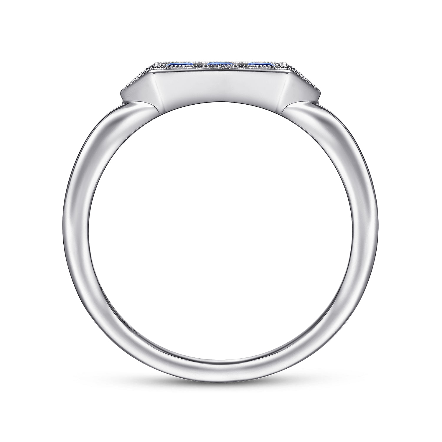 14K White Gold Diamond and Trio Princess Cut Sapphire Ladies Ring