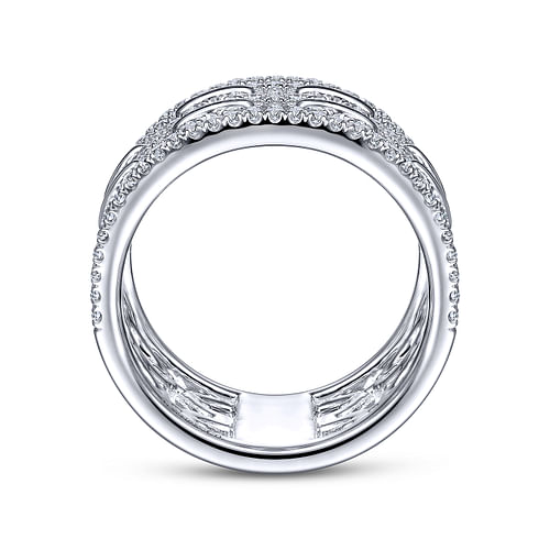 14K White Gold Diamond link Wide Band Ring - 0.8 ct - Shot 2