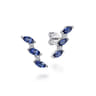 14K White Gold Diamonds and Marquise Blue Sapphire Ear Climber Stud Earrings - 0.14 ct
