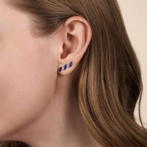 14K White Gold Diamonds and Marquise Blue Sapphire Ear Climber Stud Earrings