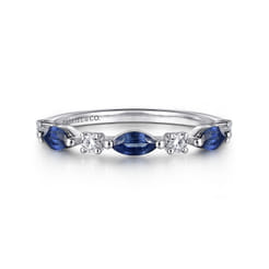 14K White Gold Diamonds and Marquise Blue Sapphire Fashion Ladies Ring