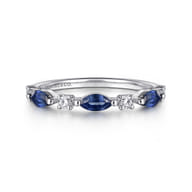 14K White Gold Diamonds and Marquise Blue Sapphire Fashion Ladies Ring