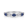 14K White Gold Diamonds and Marquise Blue Sapphire Fashion Ladies Ring - 0.14 ct