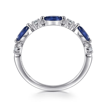 14K White Gold Diamonds and Marquise Blue Sapphire Fashion Ladies Ring