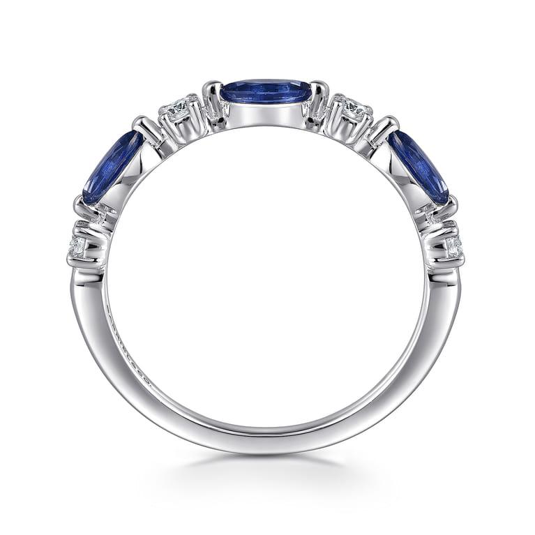 14K White Gold Diamonds and Marquise Blue Sapphire Fashion Ladies Ring - 0.14 ct - Shot 2