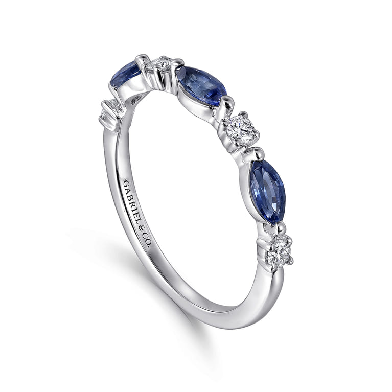14K White Gold Diamonds and Marquise Blue Sapphire Fashion Ladies Ring - 0.14 ct - Shot 3