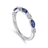 14K White Gold Diamonds and Marquise Blue Sapphire Fashion Ladies Ring - 0.14 ct