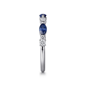 14K White Gold Diamonds and Marquise Blue Sapphire Fashion Ladies Ring