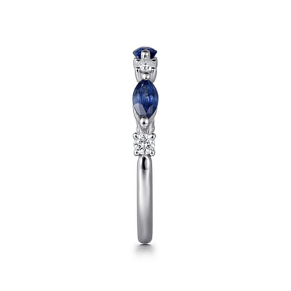 14K White Gold Diamonds and Marquise Blue Sapphire Fashion Ladies Ring