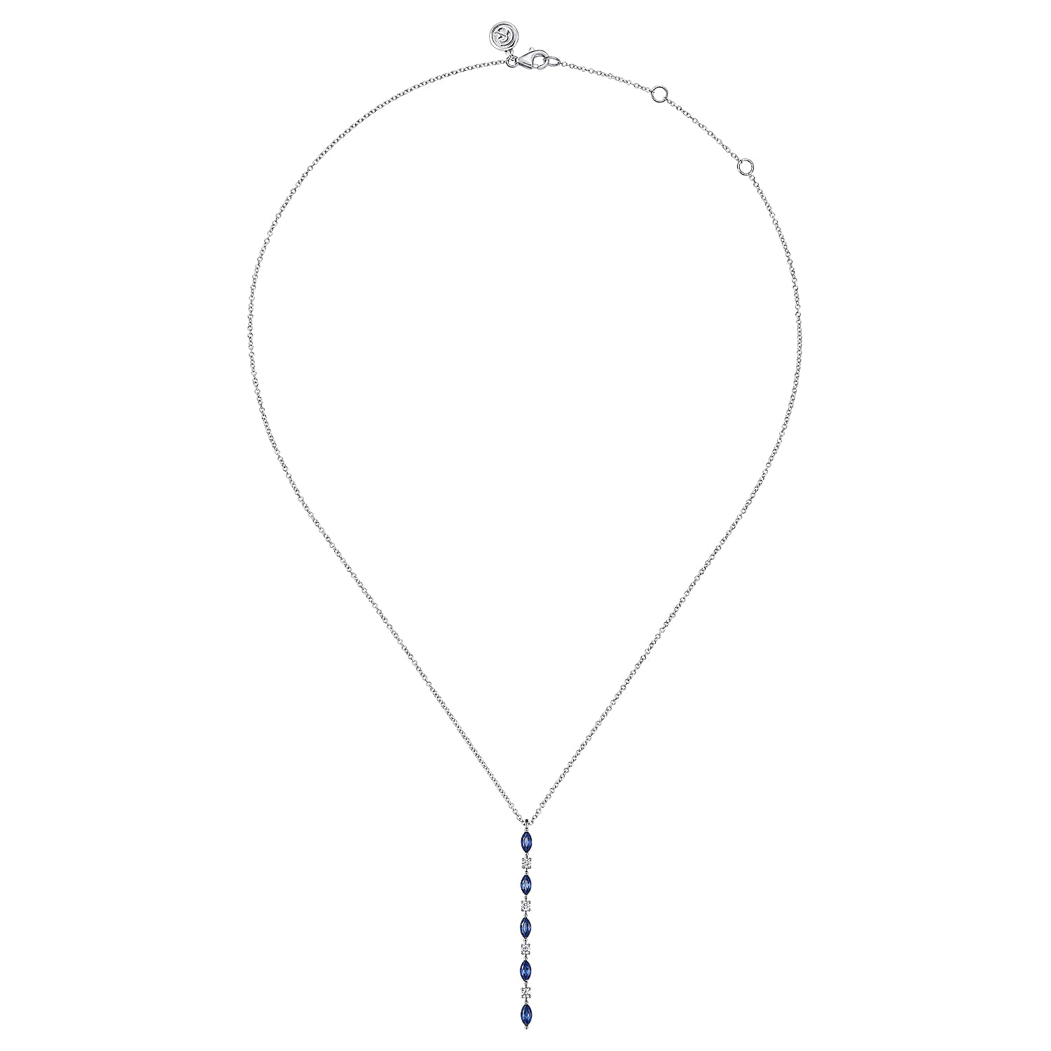 14K White Gold Diamonds and Marquise Blue Sapphire Vertical Bar Necklace