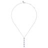 14K White Gold Diamonds and Marquise Blue Sapphire Vertical Bar Necklace - 0.14 ct