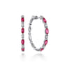 14K White Gold Diamonds and Marquise Ruby Classic Hoop Earrings - 0.35 ct