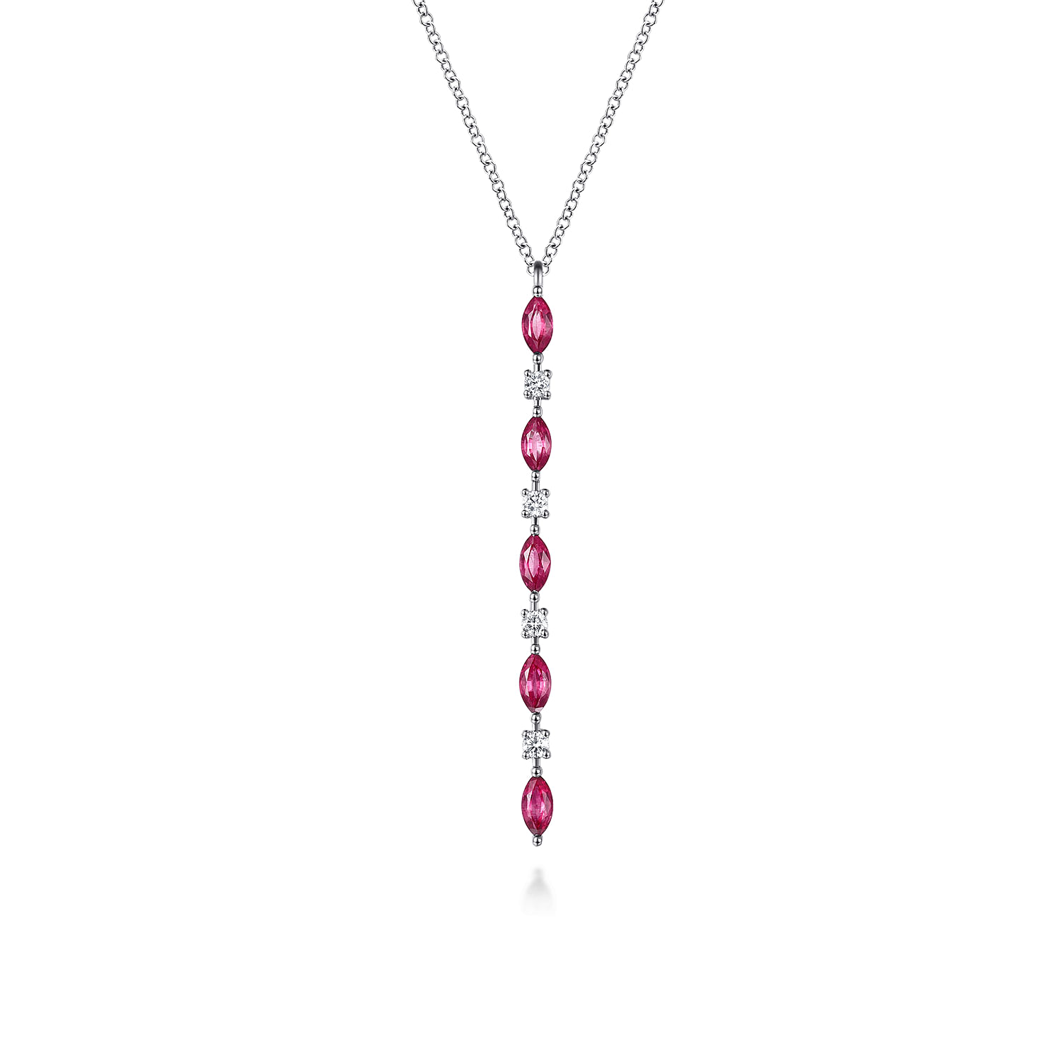 14K White Gold Diamonds and Marquise Ruby Vertical Bar Necklace