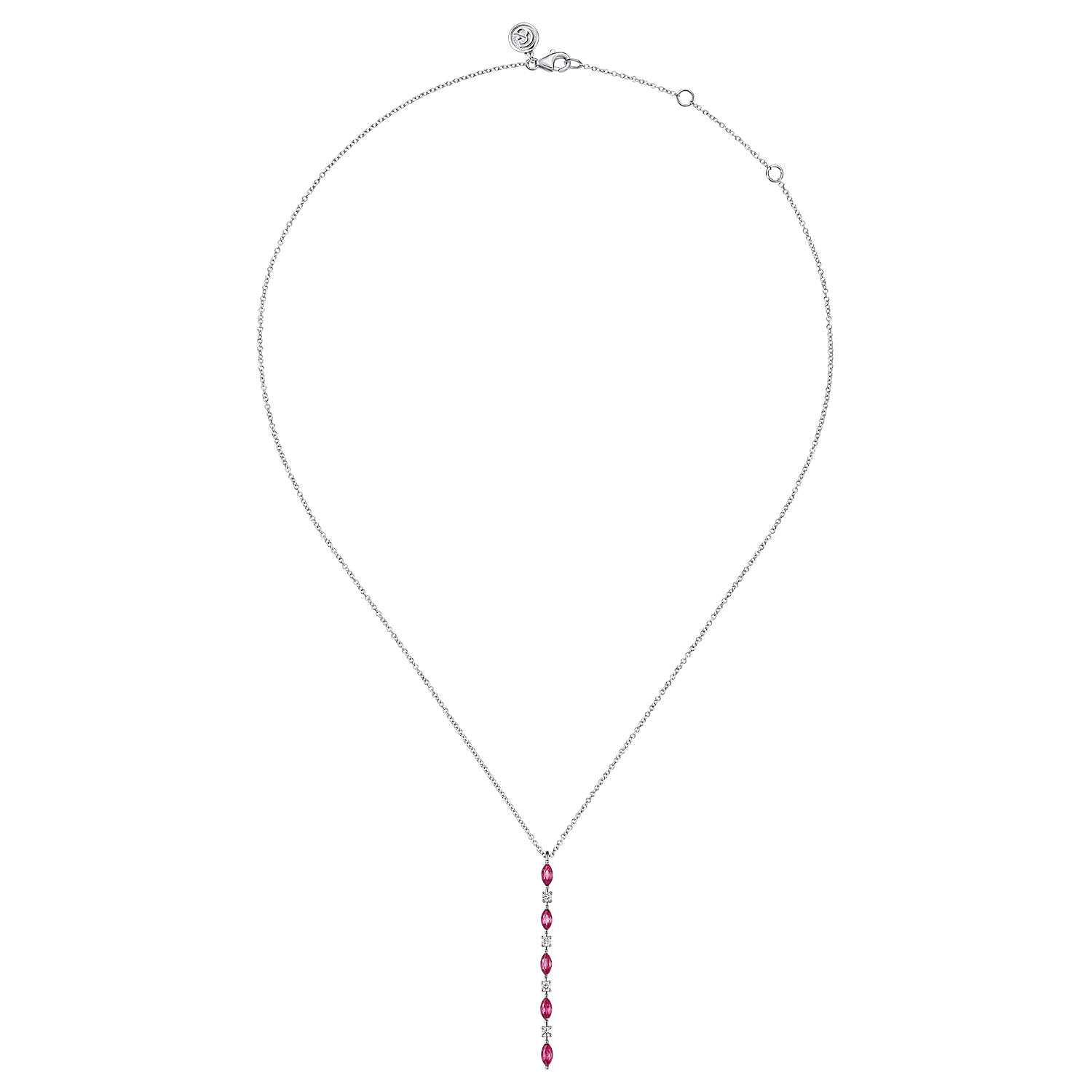 14K White Gold Diamonds and Marquise Ruby Vertical Bar Necklace