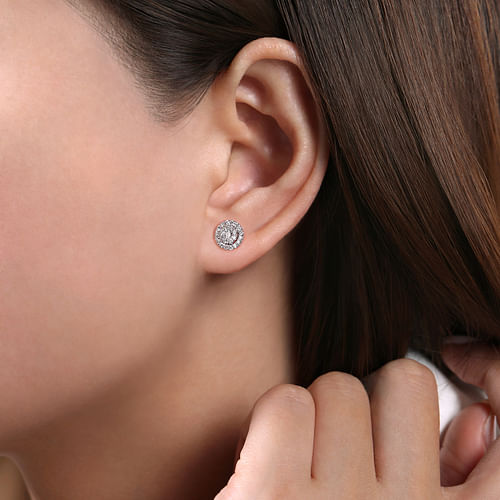 14K White Gold Double Diamond Halo Stud Earrings - 0.5 ct - Shot 2