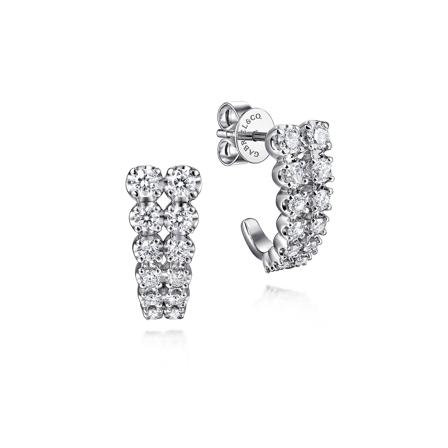 14K White Gold Double Diamond J Hoop Earrings - 0.75 ct - Shot 1