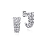 14K White Gold Double Diamond J Hoop Earrings - 0.75 ct