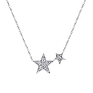 14K White Gold Double Pave Diamond Star Necklace