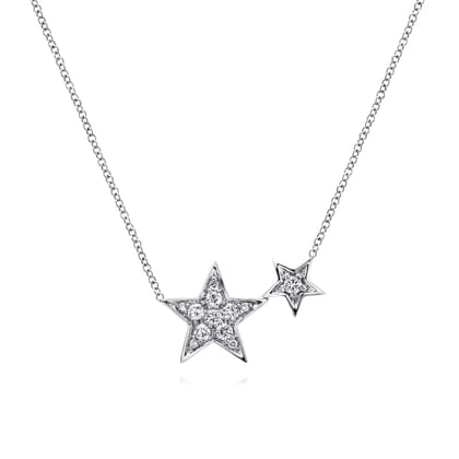 14K White Gold Double Pave Diamond Star Necklace
