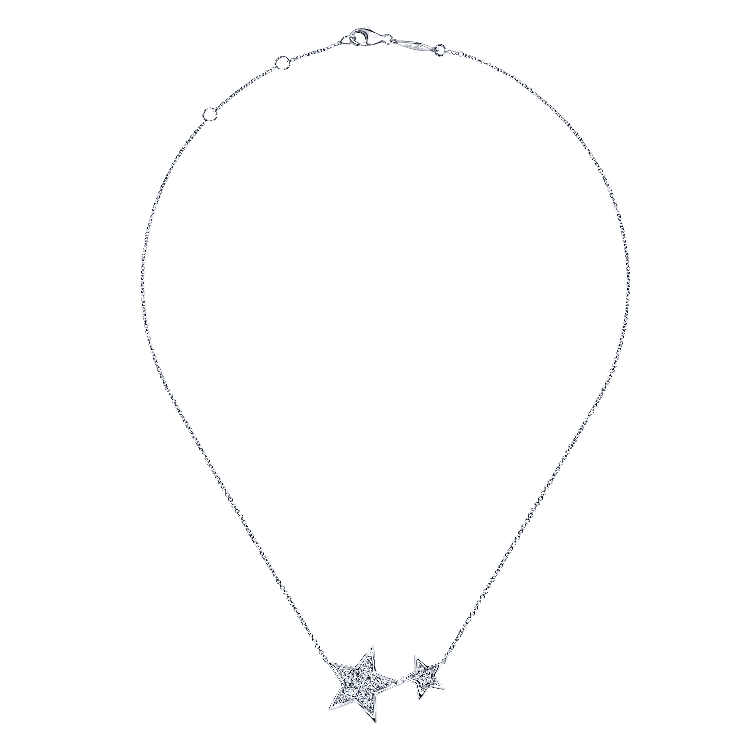 14K White Gold Double Pave Diamond Star Necklace - 0.25 ct - Shot 2