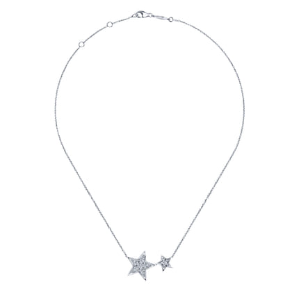 14K White Gold Double Pave Diamond Star Necklace