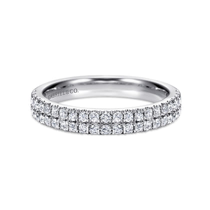14K White Gold Double Row Diamond Anniversary Band