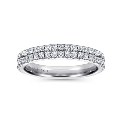 14K White Gold Double Row Diamond Anniversary Band