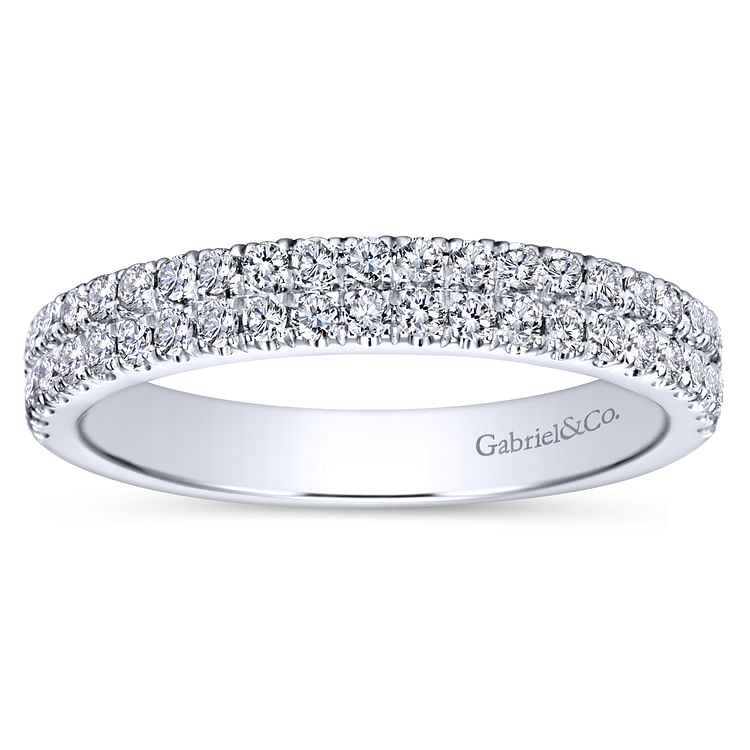 14K White Gold Double Row Diamond Anniversary Band