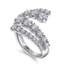 14K White Gold Double Row Diamond Bypass Ladies Ring - 1.5 ct