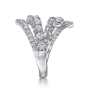 14K White Gold Double Row Diamond Bypass Ladies Ring